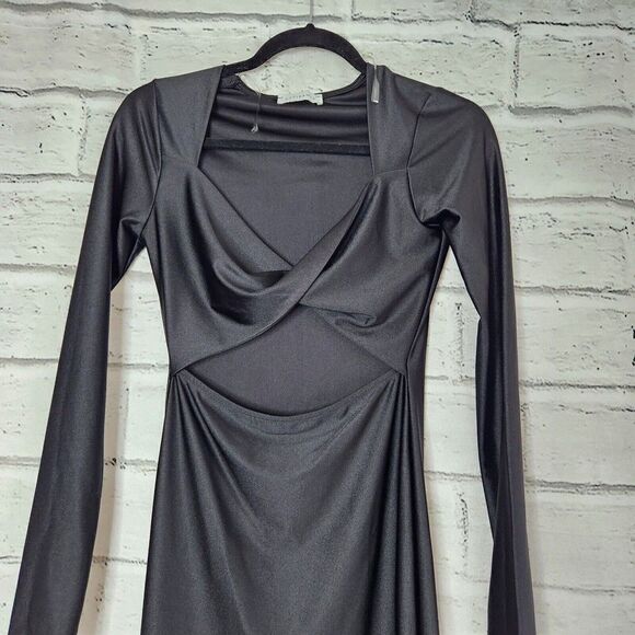 Attirance Long Sleeve Cut Out Mini Dress Twist Front Womens Medium LBD - Picture 4 of 8